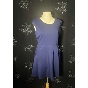 New York & Company Navy Blue Fit and Flare Dress Sleeveless Button Accent Large